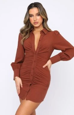 Vestito Donna Camicione Bottoni Colletto Drappeggiato Manica Morbida Lunga