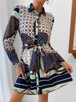 Camicione Vestito Donna Manica Lunga Fantasia