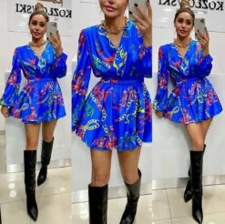 Vestito Donna Fantasia Scollo V Manica Lunga