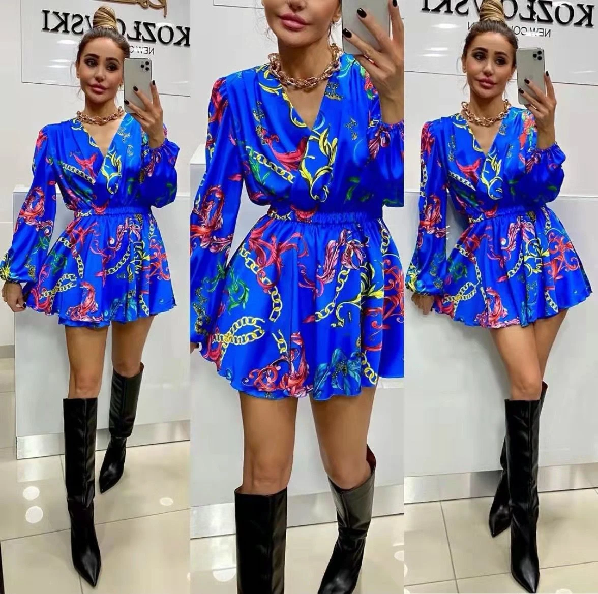 Vestito Donna Fantasia Scollo V Manica Lunga 1 Vestito Donna Fantasia Scollo V Manica Lunga