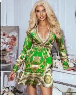 Vestito Donna Elegante Fantasia Maniche Lunghe Scollo V -Vendite Linda || VICTOR WhatsAppImage2022 02 13at14.16.27 1