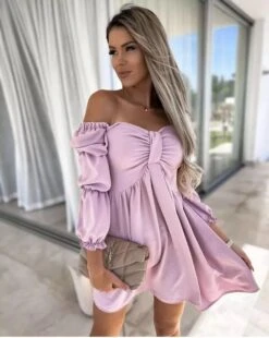 Vestito Donna Scollo Barca Fiocco Manica Sbuffo Casual -Vendite Linda || VICTOR WhatsAppImage2022 03 14at10.34.48