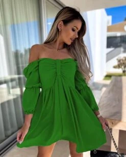 Vestito Donna Scollo Barca Fiocco Manica Sbuffo Casual -Vendite Linda || VICTOR WhatsAppImage2022 03 14at10.34.48 1