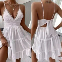 Vestito Donna Morbido Bretelle Scollo V Schiena Scoperta Casual