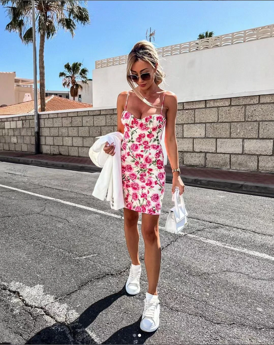 Vestito Donna Tubino Aderente Fantasia Scollo Cuore Bretelle Casual