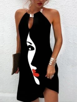 Vestito Donna Collo Gioiello Morbido Elegante