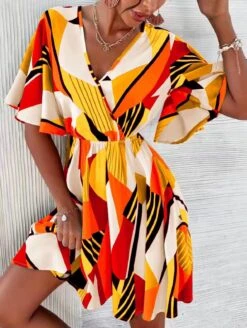 Vestito Donna Scollo V Morbido Fantasia Multicolore Casual Elegante -Vendite Linda || VICTOR WhatsAppImage2022 05 15at21.00.44