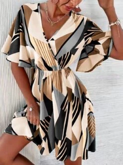 Vestito Donna Scollo V Morbido Fantasia Multicolore Casual Elegante -Vendite Linda || VICTOR WhatsAppImage2022 05 15at21.00.46