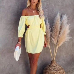 Vestito Donna Scollo Fascia Elastico Cut Out Gonna Morbido Elegante