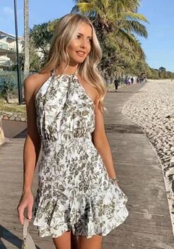 Linda Vestito Donna Giromanica Laccio Fantasia Fiori Elastico Rush Casual Elegante