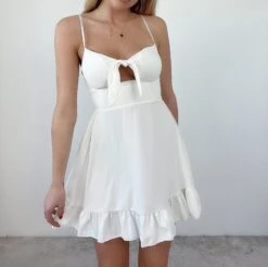 Vestito Donna Scollo Cuore Bretelle Fiocco Cut Out Gonna Svasata Rush Elegante -Vendite Linda || VICTOR WhatsAppImage2022 06 15at13.37.47