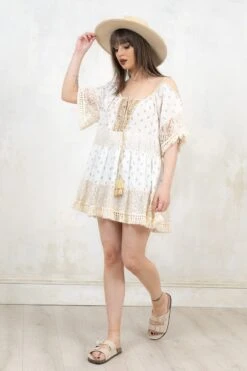 Vestito Donna Morbido Sangallo Nappine Frange Merletto Casual Elegante