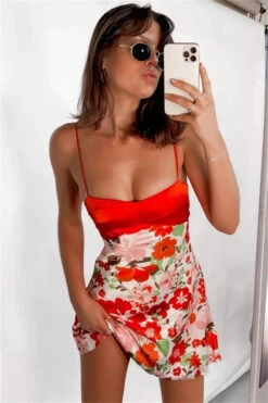 VICTOR Vestito Donna Scollo Cuore Bretelle Gonna Morbida Fantasia Fiori Sensuale Elegante