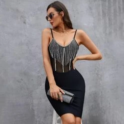 Vestito Donna Tubino Scollo Cuore Frange Strass Bustier Velato Sensuale Elegante -Vendite Linda || VICTOR WhatsAppImage2022 08 12at10.41.33