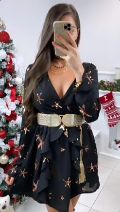 Vestito Donna Scollo V Manica Sbuffo Rush Gonna Svasata Casual Elegante -Vendite Linda || VICTOR WhatsAppImage2022 09 29at15.26.17