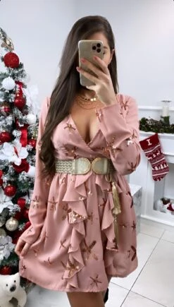 Vestito Donna Scollo V Manica Sbuffo Rush Gonna Svasata Casual Elegante -Vendite Linda || VICTOR WhatsAppImage2022 09 29at15.27.04