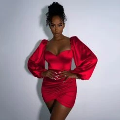 Vestito Donna Tubino Scollo Cuore Bustier Manica Sbuffo Gonna Intreccio Arricciato Elegante Sensuale -Vendite Linda || VICTOR WhatsAppImage2022 10 04at12.52.18