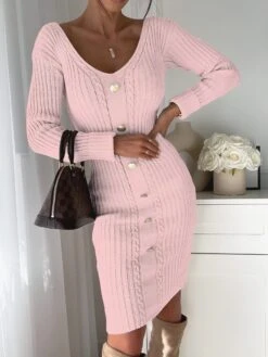 Vestito Donna Tubino Caldo Bottoni Scollo V Casual Elegante Sensuale Morbido -Vendite Linda || VICTOR WhatsAppImage2022 10 13at19.02.40