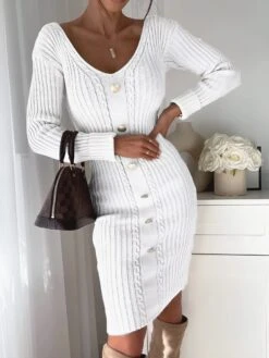 Vestito Donna Tubino Caldo Bottoni Scollo V Casual Elegante Sensuale Morbido -Vendite Linda || VICTOR WhatsAppImage2022 10 13at19.04.24