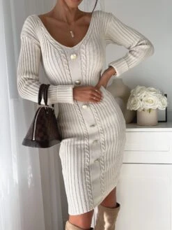 Vestito Donna Tubino Caldo Bottoni Scollo V Casual Elegante Sensuale Morbido -Vendite Linda || VICTOR WhatsAppImage2022 10 13at19.05.23