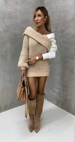 Vestito Donna Maxi Pull Manica Sbuffo Camicia Colletto Casual Elegante Sensuale