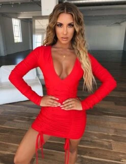 Vestito Donna Tubino Scollo V Coulisse Arricciato Elegante