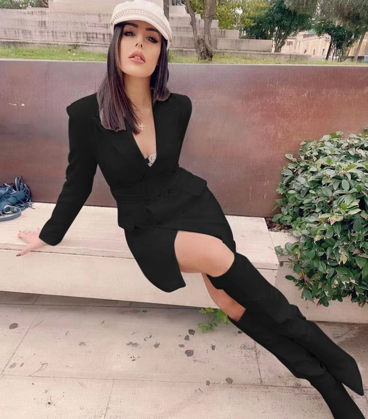 Vestito Giacca Donna Blazer Doppio Petto Cintura Bottoni 2 Vestito Giacca Donna Blazer Doppio Petto Cintura Bottoni - immagine 2