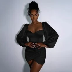 Vestito Donna Tubino Scollo Cuore Bustier Manica Sbuffo Gonna Intreccio Arricciato Elegante Sensuale -Vendite Linda || VICTOR WhatsApp Image 2022 10 04 at 12.52.18