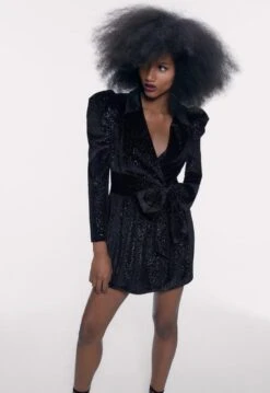 Vestito Donna Manica Lunga Sbuffo Scollo V