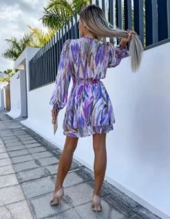 Vestito Donna Morbido Scollo V Manica Sbuffo Volant Casual Elegante -Vendite Linda || VICTOR adasd