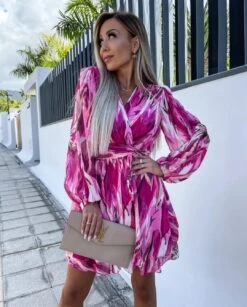 Vestito Donna Morbido Scollo V Manica Sbuffo Volant Casual Elegante -Vendite Linda || VICTOR fsadf