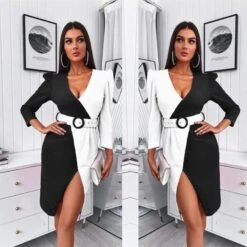 Vestito Donna Blazer Tubino Bicolore Cintura Spacco -Vendite Linda || VICTOR image 02079d3a 2159 4239 b5bc 8627fb595cc4