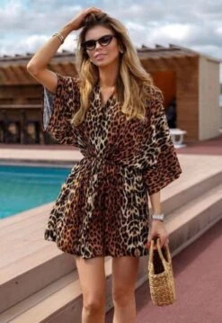 Vestito Donna Fantasia Leopardato Manica Ampia