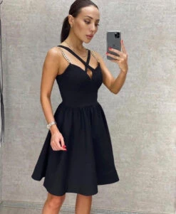 Vestito Donna Svasato Scollo Cuore Bretella Gioiello