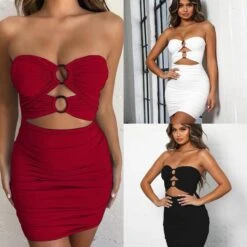 Vestito Donna Tubino Scollo Cuore Aderente Elastico Sexy Elegante Feste Eventi Party