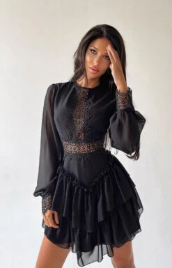 Vestito Donna Morbido Gonna Balze Ricamo Macrame