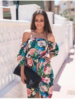 Vestito Donna Fantasia Scollo Barca