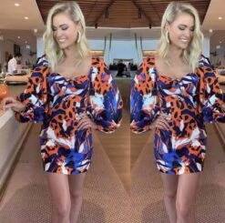 Vestito Donna Fantasia Scollo Cuore Manica Lunga Palloncino