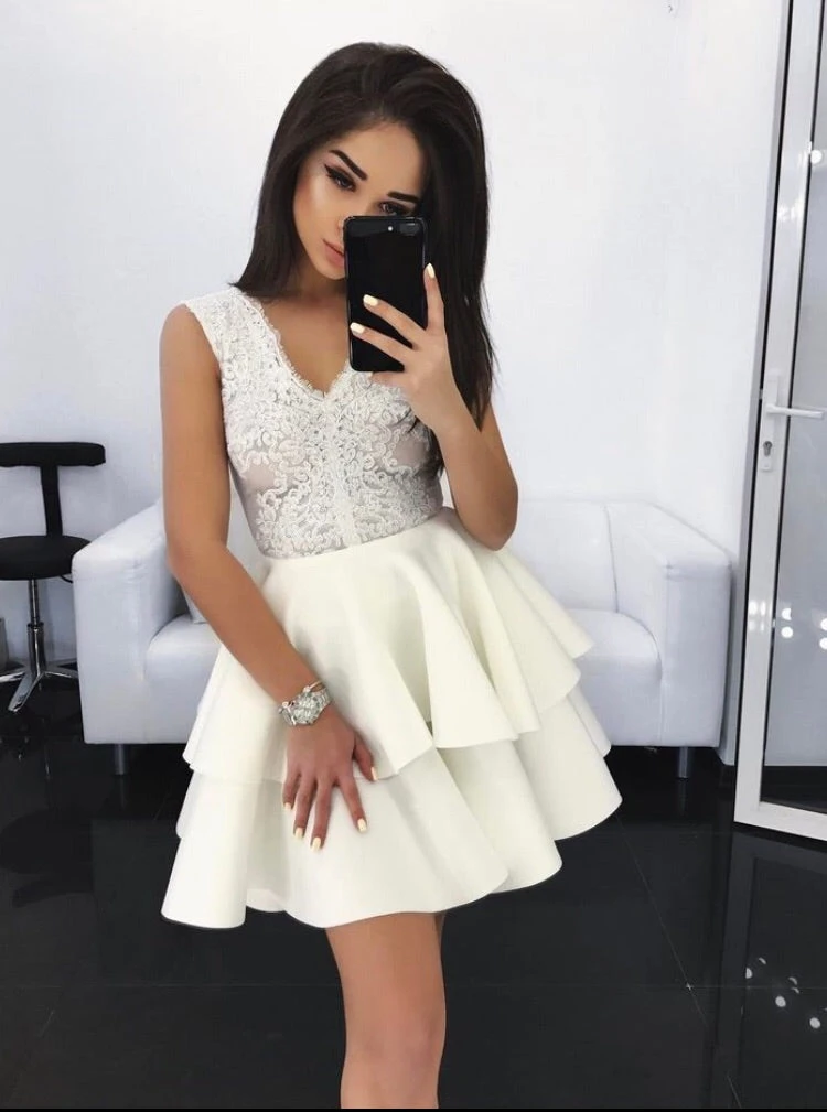 Vestito Donna Corto Svasato Balze Voilant Giromanica Cerniera Invisibile 1 Vestito Donna Corto Svasato Balze Voilant Giromanica Cerniera Invisibile