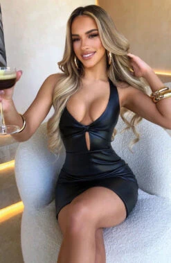 Vestito Donna Tubino Aderente Eco Pelle Elegante