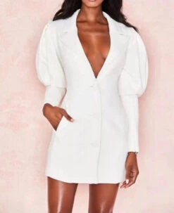 Vestito Donna Blazer Manica Lunga Sbuffo Elegante Feste Eventi Party