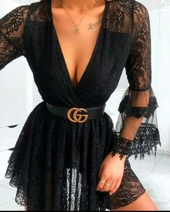 Vestito Donna Merletto Traforato Velato Scollo V Morbido Sensuale Elegante -Vendite Linda || VICTOR maria10.50