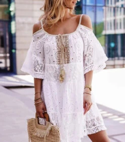 Vestito Donna Morbido Sangallo Nappine Bretelle Casual Elegante