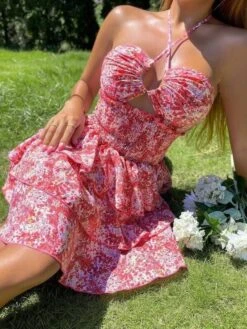 Vestito Donna Campana Bretella Scollo Cuore Elastico Volant Fantasia Floreale Spalle Scoperte -Vendite Linda || VICTOR mery10r