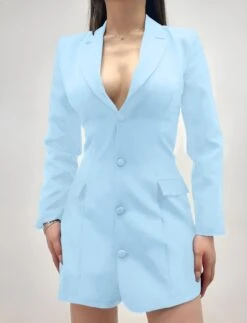 Vestito Donna Giacca Bottoni Scollo V Profondo Colletto Manica Lunga Elegante Sensuale -Vendite Linda || VICTOR mery11giaccalightbluedress