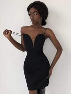 Vestito Donna Tubino Scollo Cuore Bretelle Schiena Scoperta Elegante Aderente Sensuale