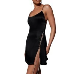 Vestito Donna Scollo Cuore Bretelle Spacco Alto Lacci Incrociati Morbido Elegante Sensuale