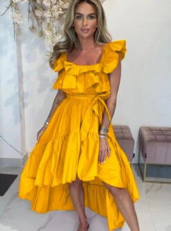 Linda Vestito Donna Scollo Barca Rush Svasato Asimmetrico Fiocco Casual -Vendite Linda || VICTOR rosa arancione verde nero btgt 1