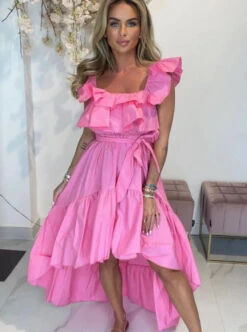 Linda Vestito Donna Scollo Barca Rush Svasato Asimmetrico Fiocco Casual