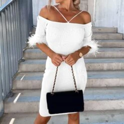 Vestito Donna Tubino Bretella Manica Corta Piume Scollo Fascia Sensuale Elegante -Vendite Linda || VICTOR rrg 0fc3528a 222d 448b 8765 b5f968b9ed6d